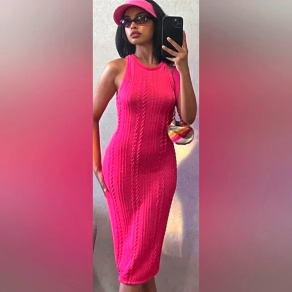 ZARA PINK CABLE KNIT SWEATER DRESS - Picture 1 of 3